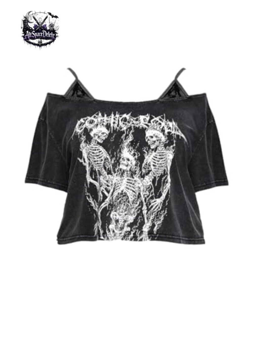 Plus Size Gothic Graphic Crop Top Cold Shoulder Short Sleeve Loose Fit T-Shirt
